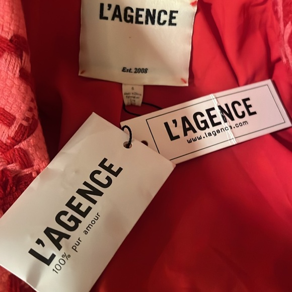 L'Agence Brooke Tweed Pink and Red Houndstooth Cropped Blazer - Picture 9 of 10